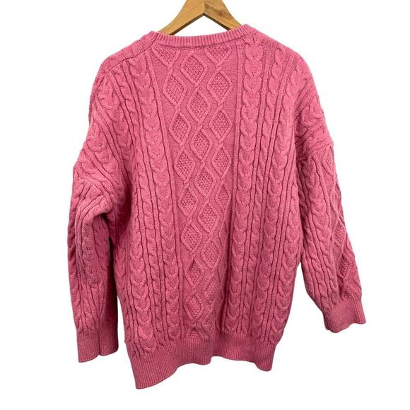 Pink Chunky Cable Knit Sweater Twisted Pullover Womens Large Oversized - Picture 2 of 8